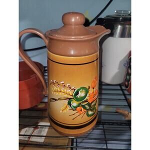 VINTAGE INSULATED PITCHER CARAFE - COFFEE-TEA 1970's FLORAL - INTERPUR